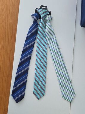Boys Blue and Green Stripe Neckties - Set of 3